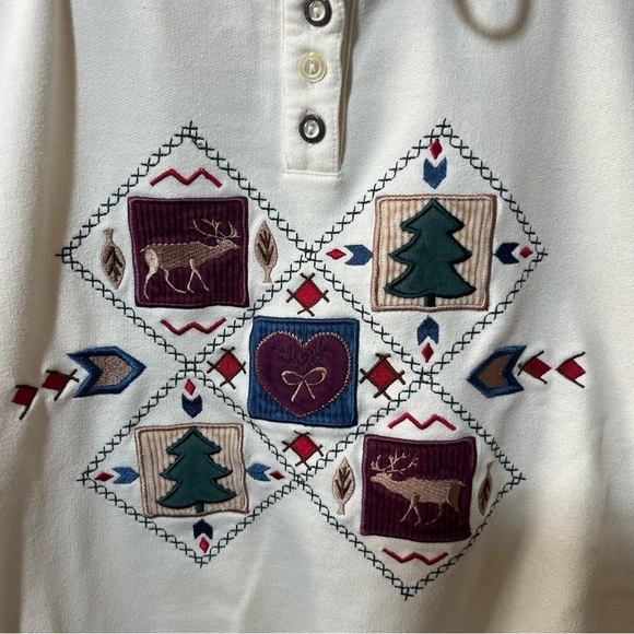 Vintage Alfred Dunner Mock Neck Button Up Collar Christmas Sweatshirt S - Picture 5 of 12